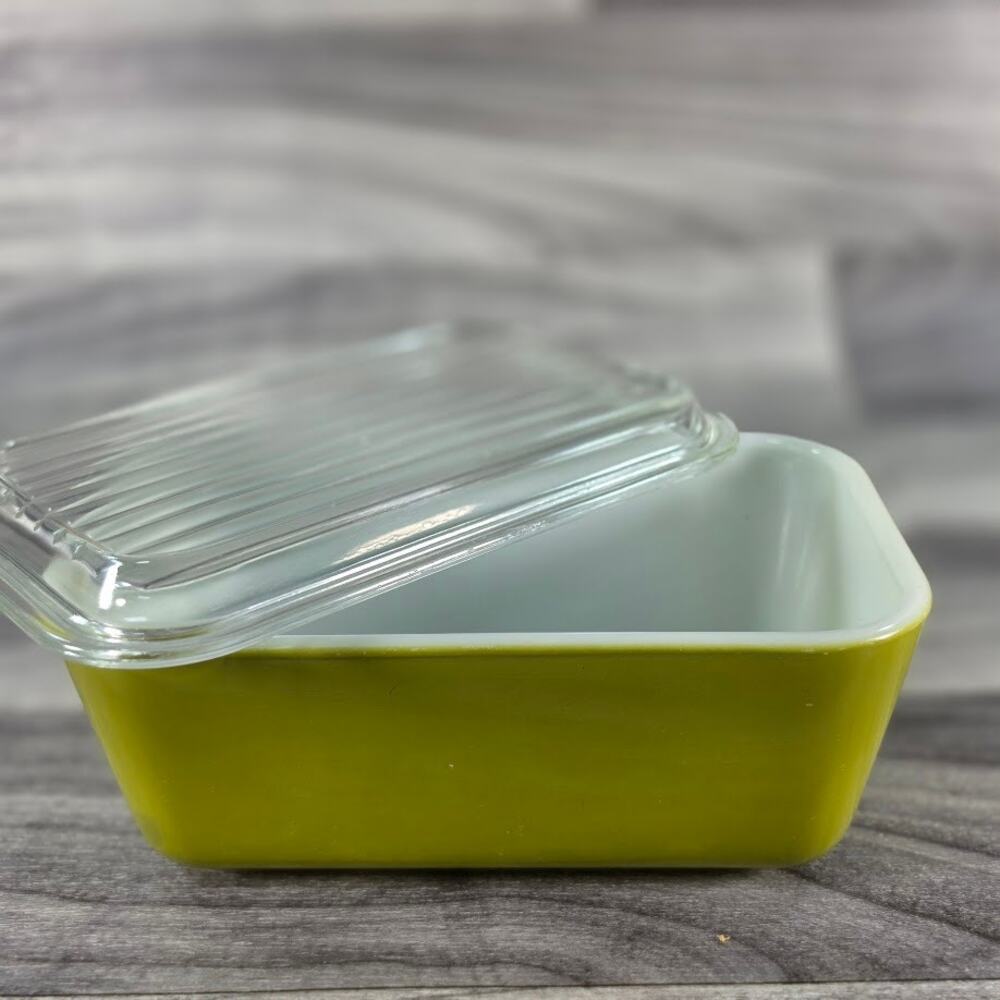 Vintage Pyrex Avocado Green 0502 1.5 Pt Refrigerator Casserole Dish Lid MCM